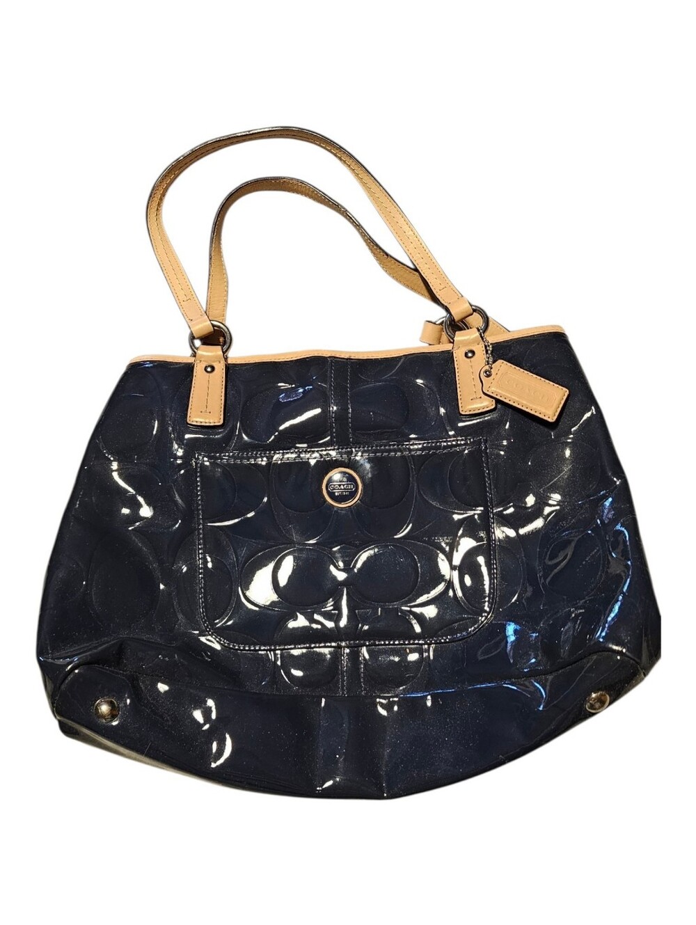 COACH Payton Navy Patent Leather Shoulder Bag